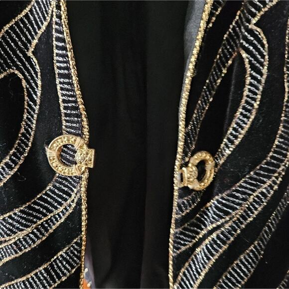 Vintage Embellished Black Velvet Jacket With and Silver with Gold Trim - Picture 13 of 16